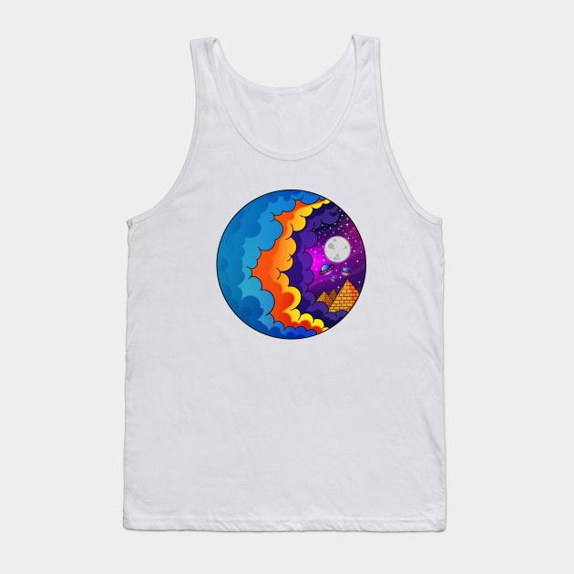 Mystical UFO Sighting - Egypt Cartoon Illustration Tank Top by Juka